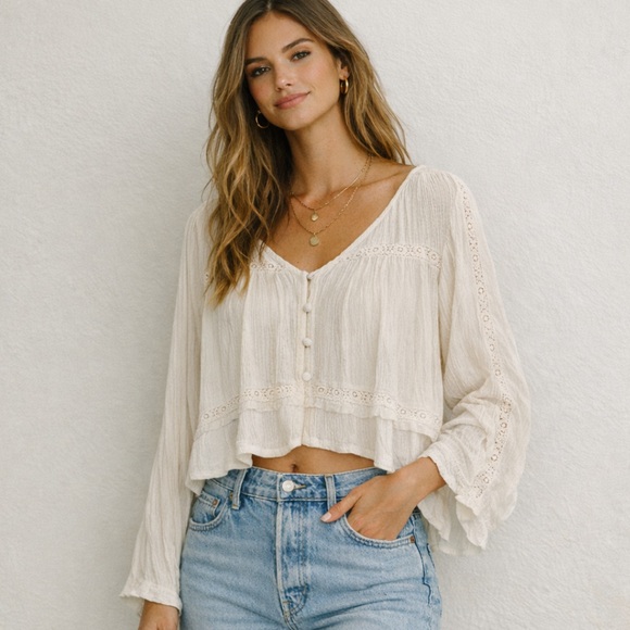 Arizona Jean Company Tops - Arizona Jean Co Boho Peasant Blouse Ivory Lace Rayon Flowy Top XXL | Neutral 🤍
